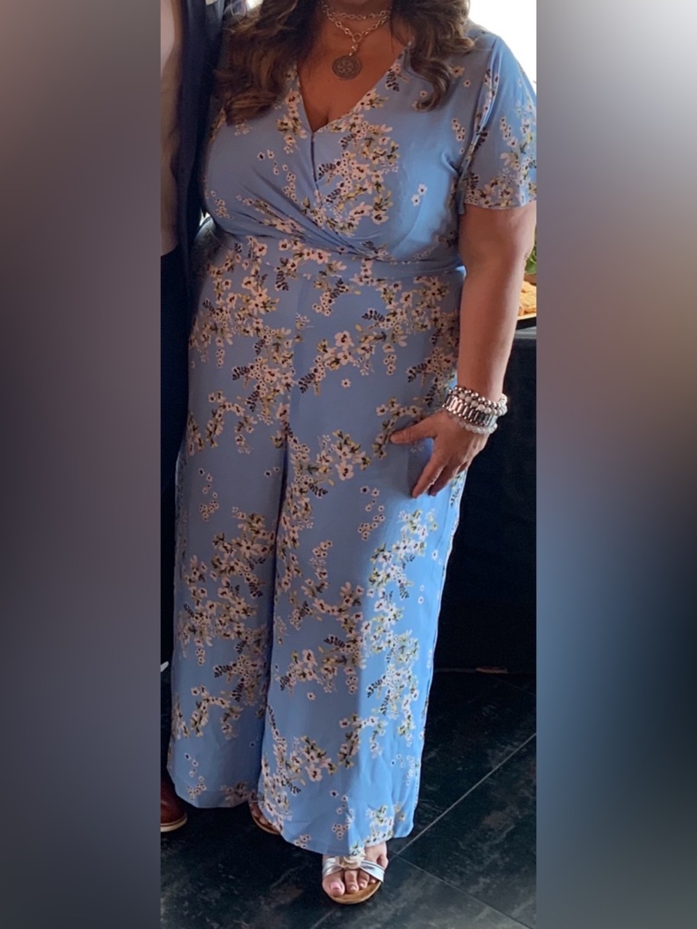 RACHEL Rachel Roy Light Blue Floral Wide-Leg Jumpsuit